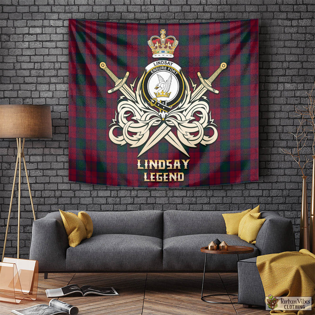 Tartan Vibes Clothing Lindsay Tartan Tapestry with Clan Crest and the Golden Sword of Courageous Legacy