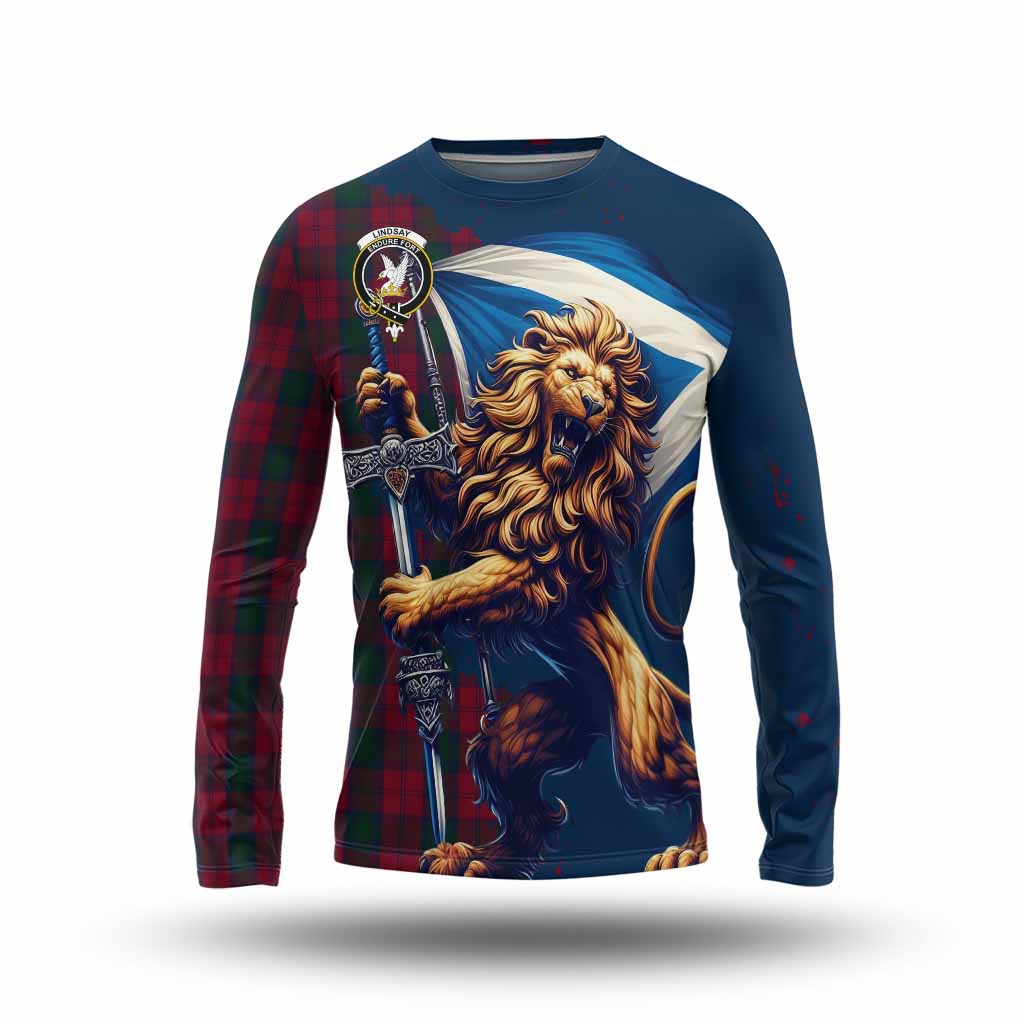 Tartan Vibes Clothing Lindsay Tartan Family Crest Long Sleeve T-Shirt with Scottish Majestic Lion