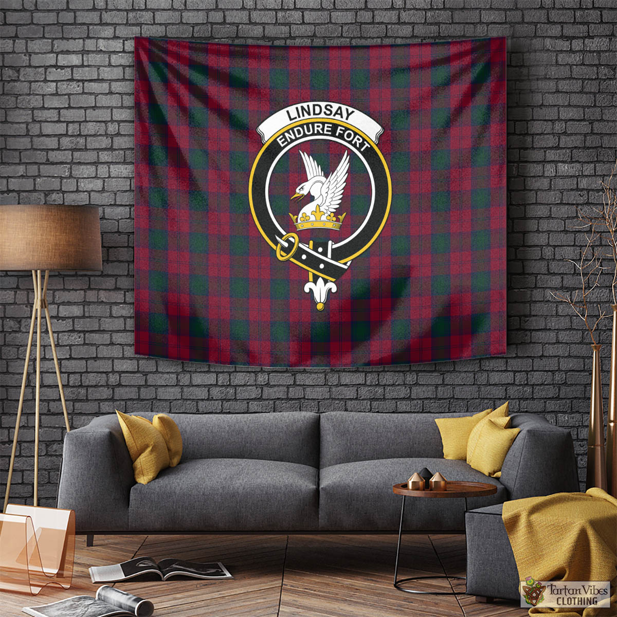 Tartan Vibes Clothing Lindsay Tartan Tapestry Wall Hanging and Home Decor for Room with Family Crest