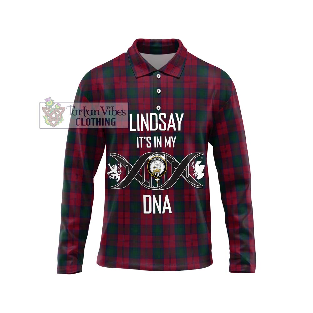 Lindsay Tartan Long Sleeve Polo Shirt with Family Crest DNA In Me Style Unisex - Tartanvibesclothing Shop