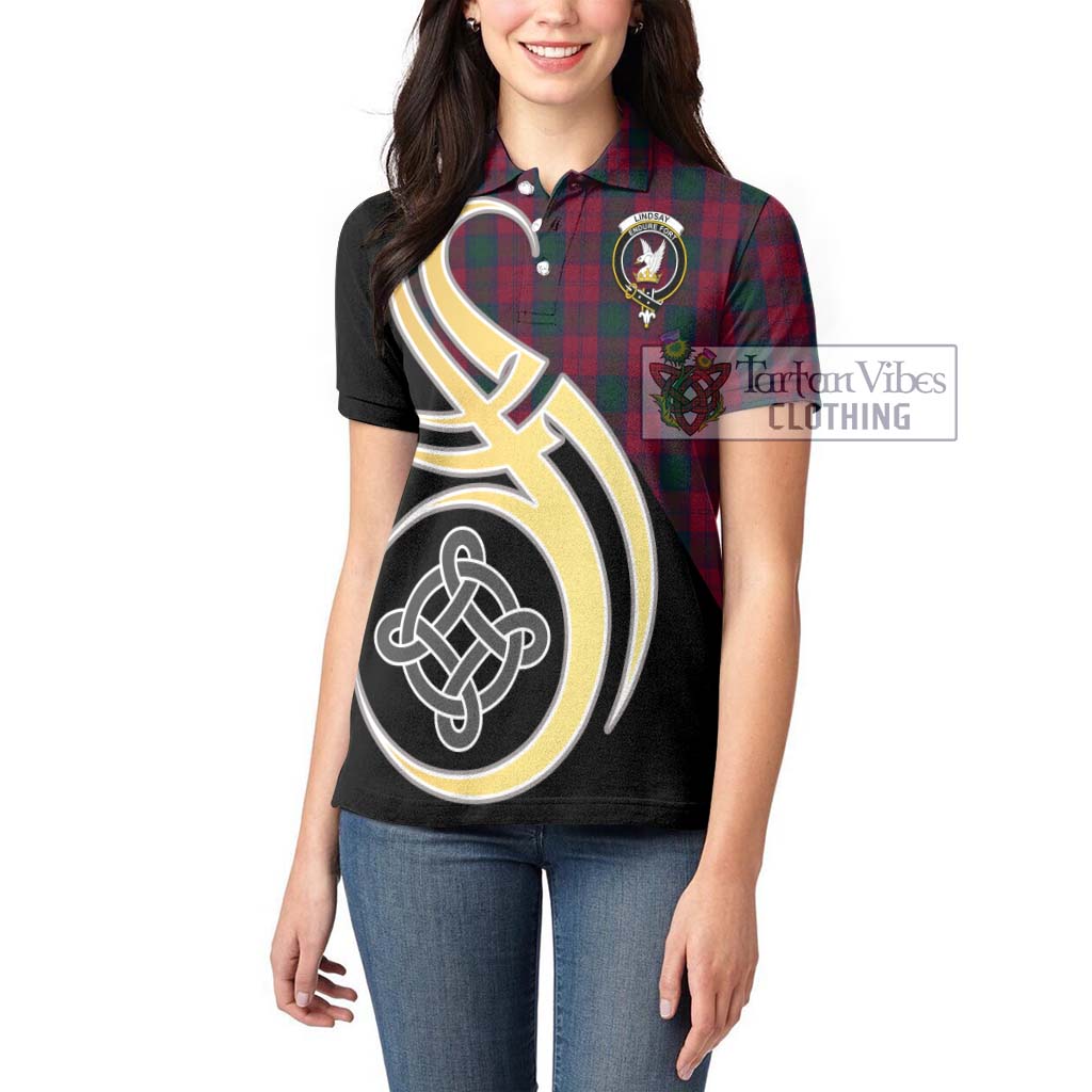 Tartan Vibes Clothing Lindsay Tartan Women's Polo Shirt with Family Crest and Celtic Symbol Style