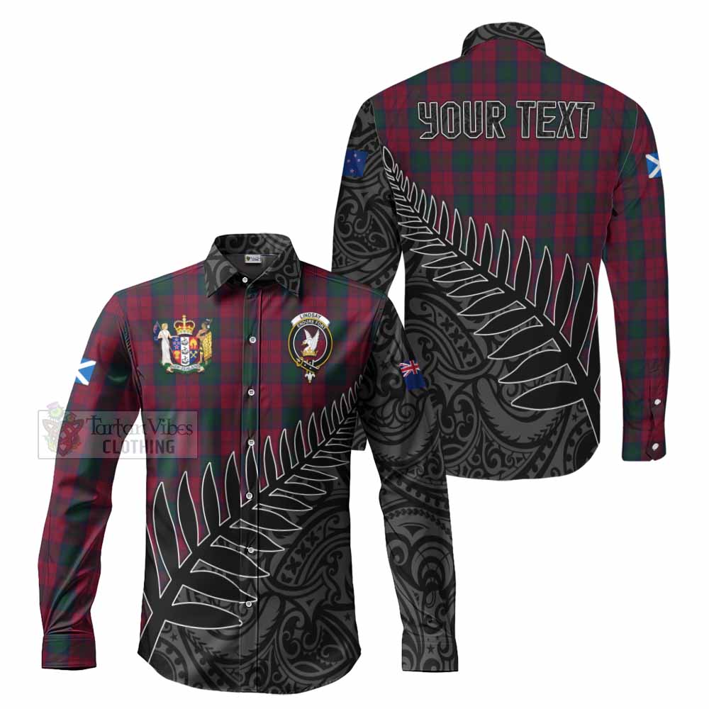 Tartan Vibes Clothing Lindsay Crest Tartan Long Sleeve Button Shirt with New Zealand Silver Fern Half Style