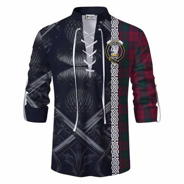 Lindsay Tartan Ghillie Kilt Shirt with Family Crest Cross Sword Thistle Celtic Vibes