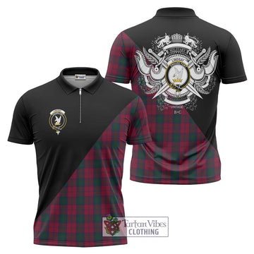 Lindsay Tartan Zipper Polo Shirt with Family Crest and Military Logo Style