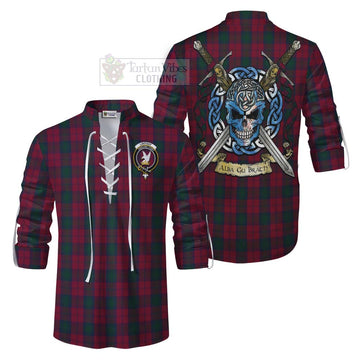 Lindsay Tartan Ghillie Kilt Shirt with Family Crest Celtic Skull Style