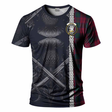 Lindsay Tartan T-Shirt with Family Crest Cross Sword Thistle Celtic Vibes