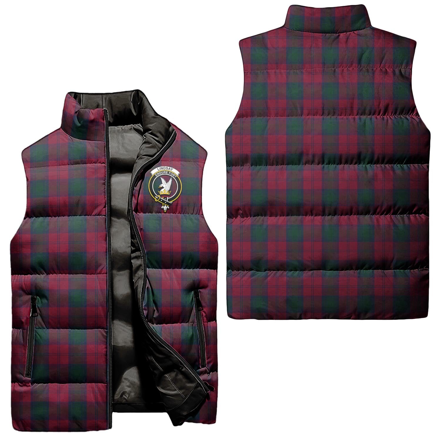 Lindsay Tartan Sleeveless Puffer Jacket with Family Crest Unisex - Tartanvibesclothing