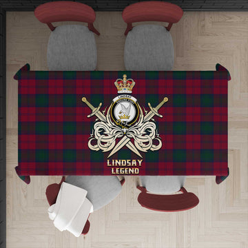 Lindsay Tartan Tablecloth with Clan Crest and the Golden Sword of Courageous Legacy