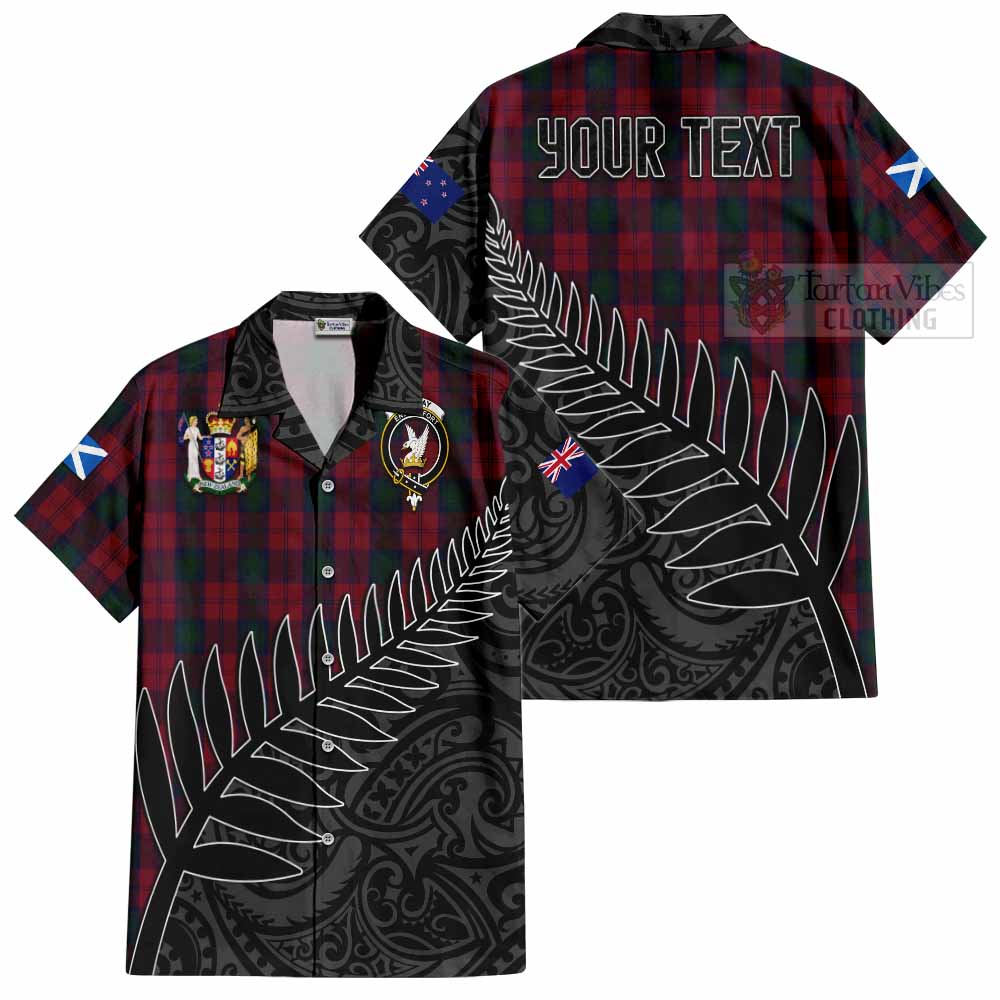 Tartan Vibes Clothing Lindsay Crest Tartan Short Sleeve Button Shirt with New Zealand Silver Fern Half Style