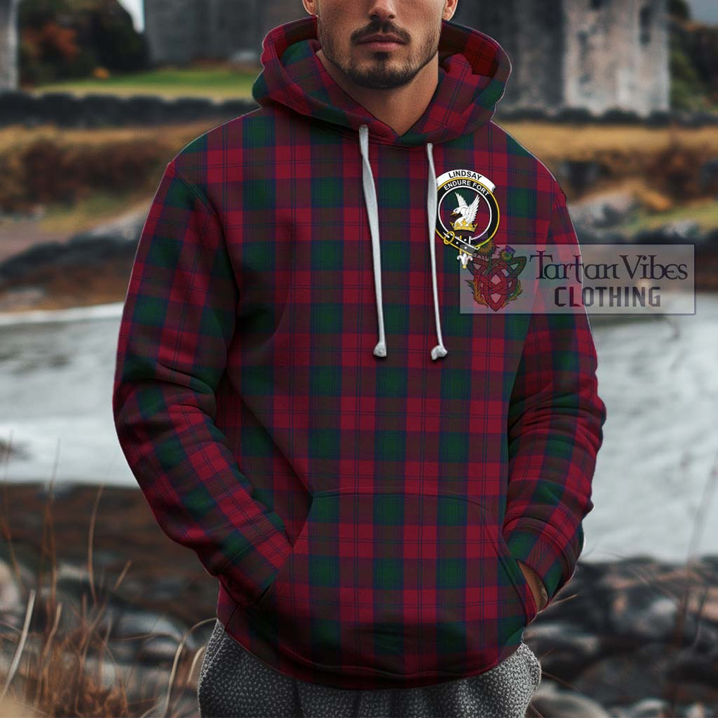 Lindsay Tartan Cotton Hoodie with Family Crest Pullover Hoodie XS - Tartan Vibes Clothing