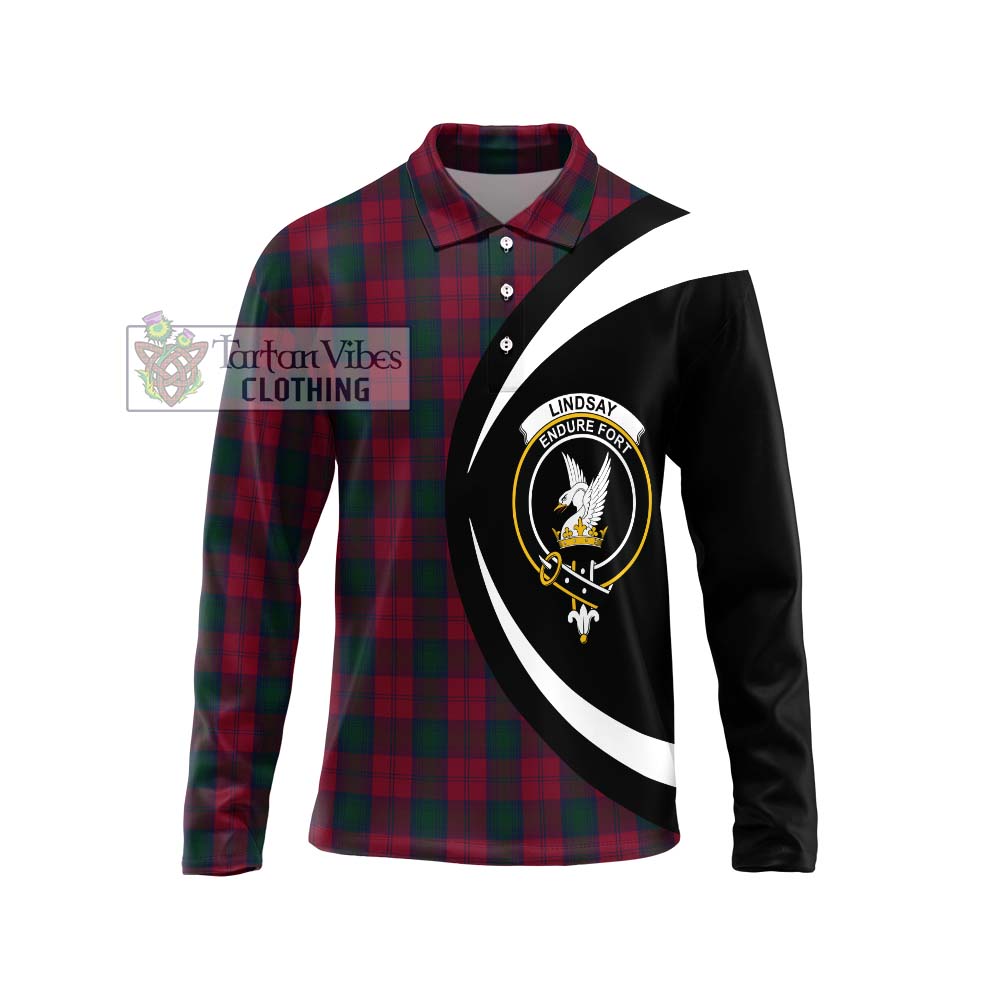 Tartan Vibes Clothing Lindsay Tartan Long Sleeve Polo Shirt with Family Crest Circle Style