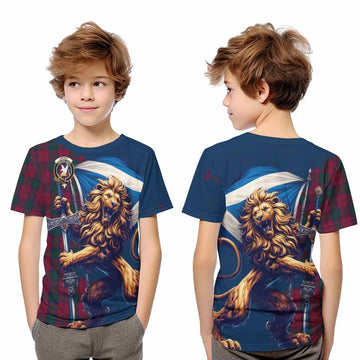 Lindsay Tartan Family Crest Kid T-Shirt with Scottish Majestic Lion