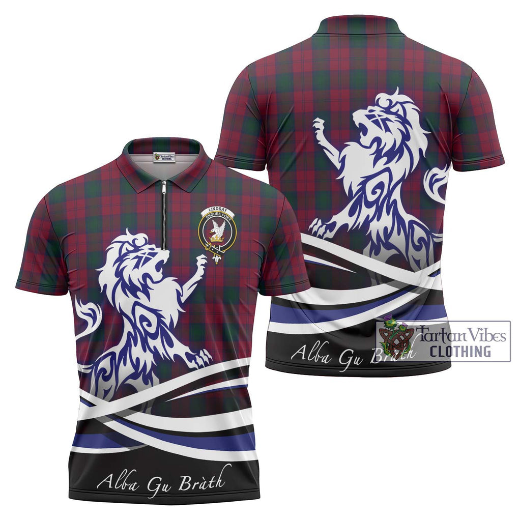 Lindsay Tartan Zipper Polo Shirt with Alba Gu Brath Regal Lion Emblem Unisex - Tartanvibesclothing Shop