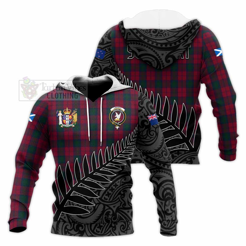 Tartan Vibes Clothing Lindsay Crest Tartan Knitted Hoodie with New Zealand Silver Fern Half Style