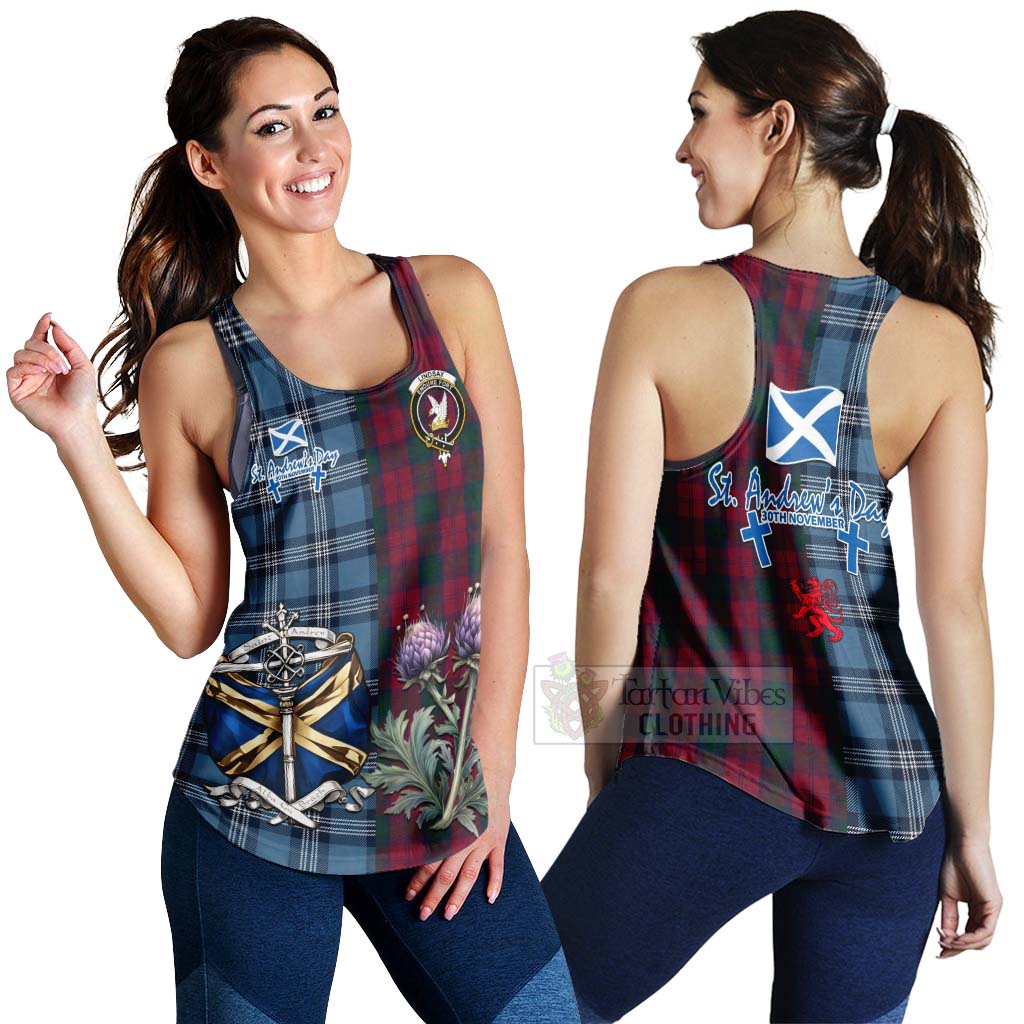 Tartan Vibes Clothing Lindsay Tartan Women's Racerback Tanks Happy St. Andrew's Day Half Tartan Style