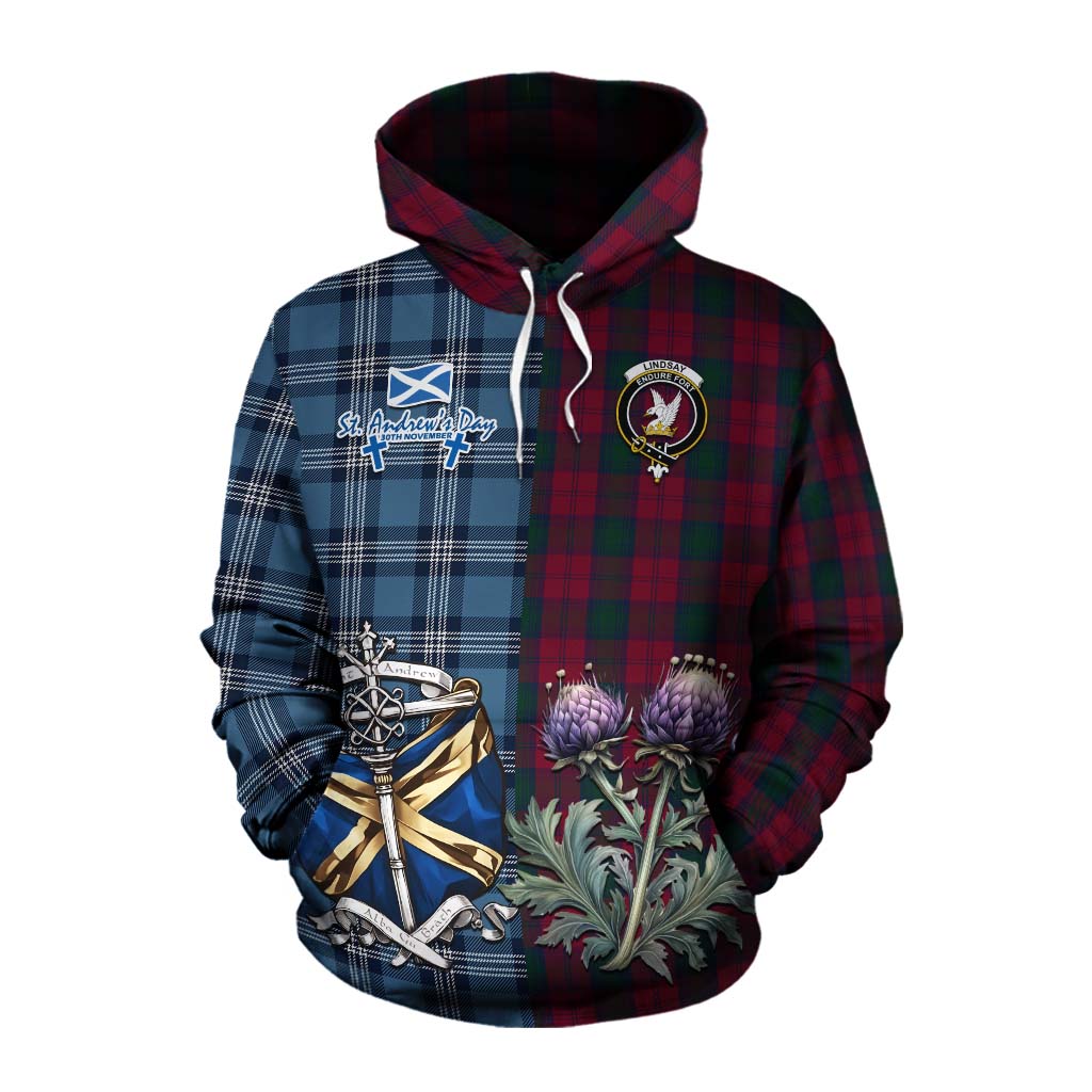 Tartan Vibes Clothing Lindsay Tartan Cotton Hoodie Happy St. Andrew's Day Half Tartan Style