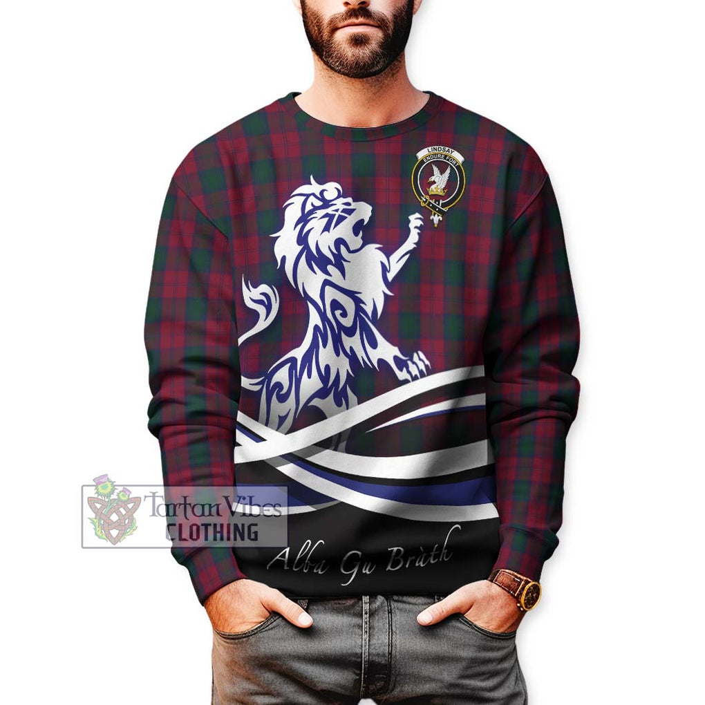 Lindsay Tartan Sweatshirt with Alba Gu Brath Regal Lion Emblem Unisex - Tartanvibesclothing Shop