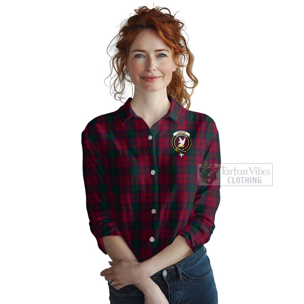 Tartan Vibes Clothing Lindsay Tartan Women's Casual Shirt with Family Crest Celtic Skull Style