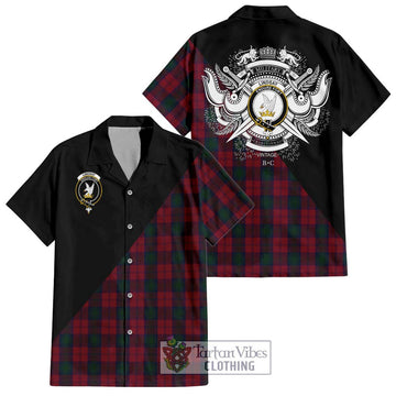 Lindsay Tartan Short Sleeve Button Shirt with Family Crest and Military Logo Style