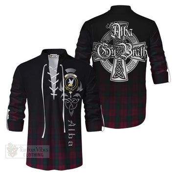 Lindsay Tartan Ghillie Kilt Shirt Featuring Alba Gu Brath Family Crest Celtic Inspired