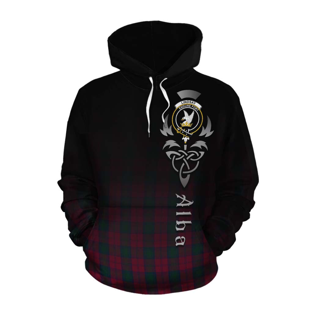 Tartan Vibes Clothing Lindsay Tartan Cotton Hoodie Featuring Alba Gu Brath Family Crest Celtic Inspired