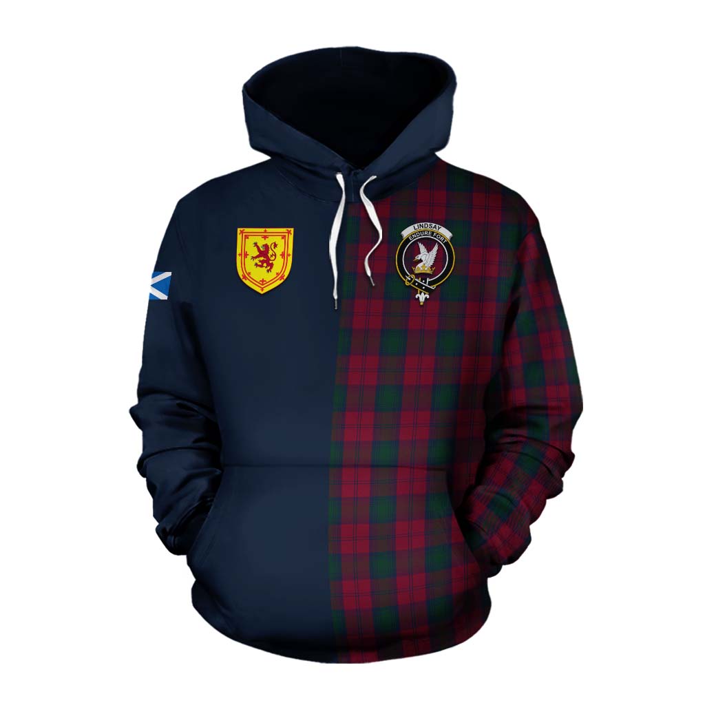 Tartan Vibes Clothing Lindsay Tartan Cotton Hoodie Alba with Scottish Lion Royal Arm Half Style