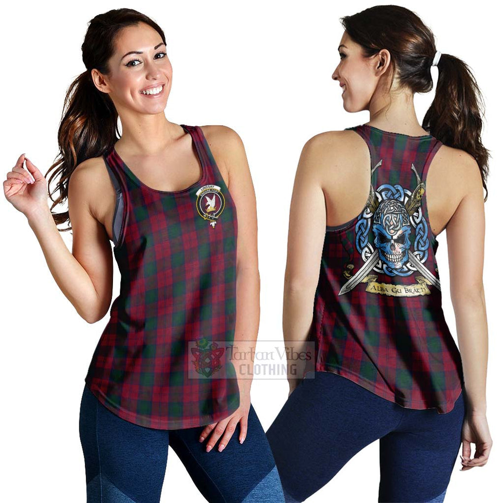 Tartan Vibes Clothing Lindsay Tartan Women's Racerback Tanks with Family Crest Celtic Skull Style