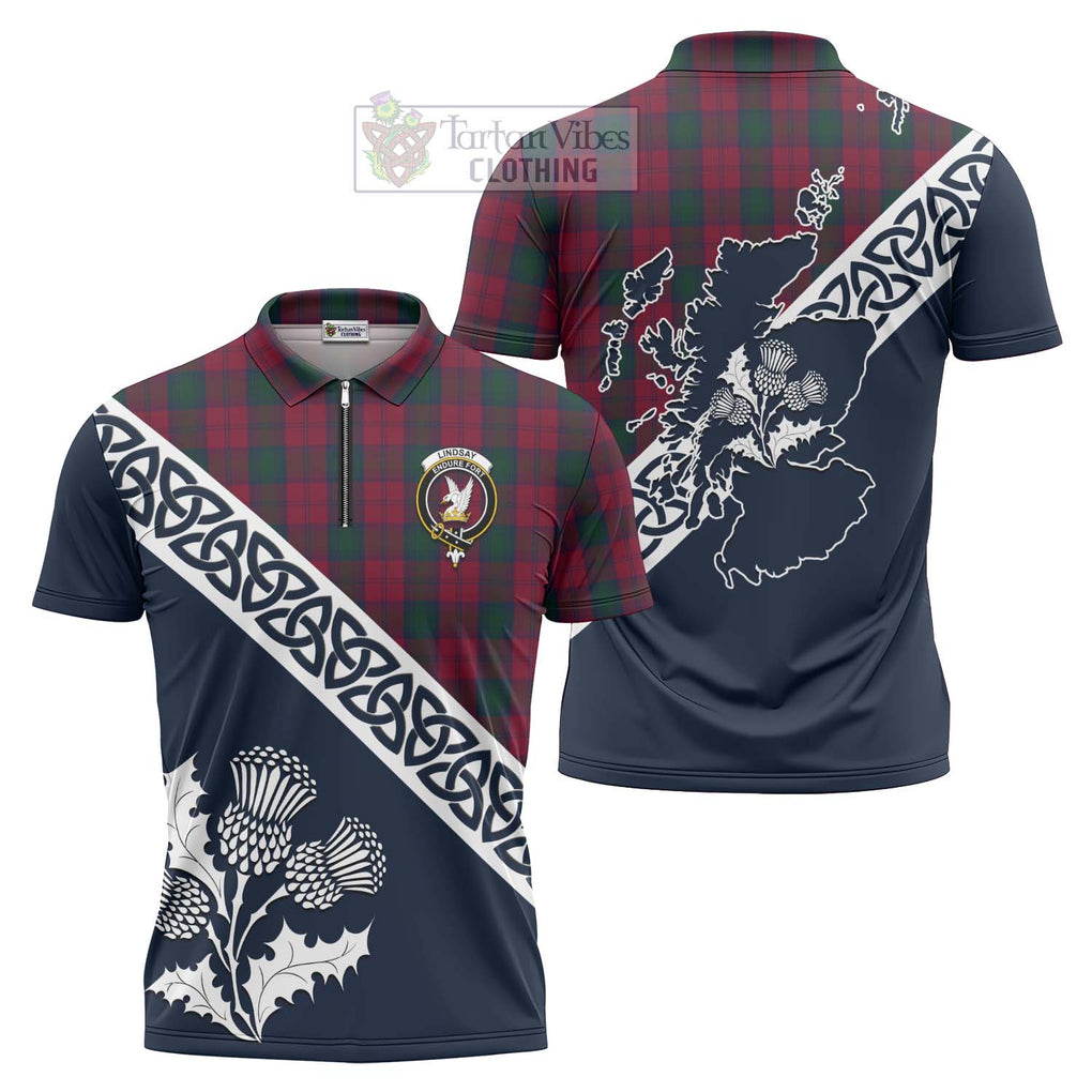 Tartan Vibes Clothing Lindsay Tartan Zipper Polo Shirt Featuring Thistle and Scotland Map