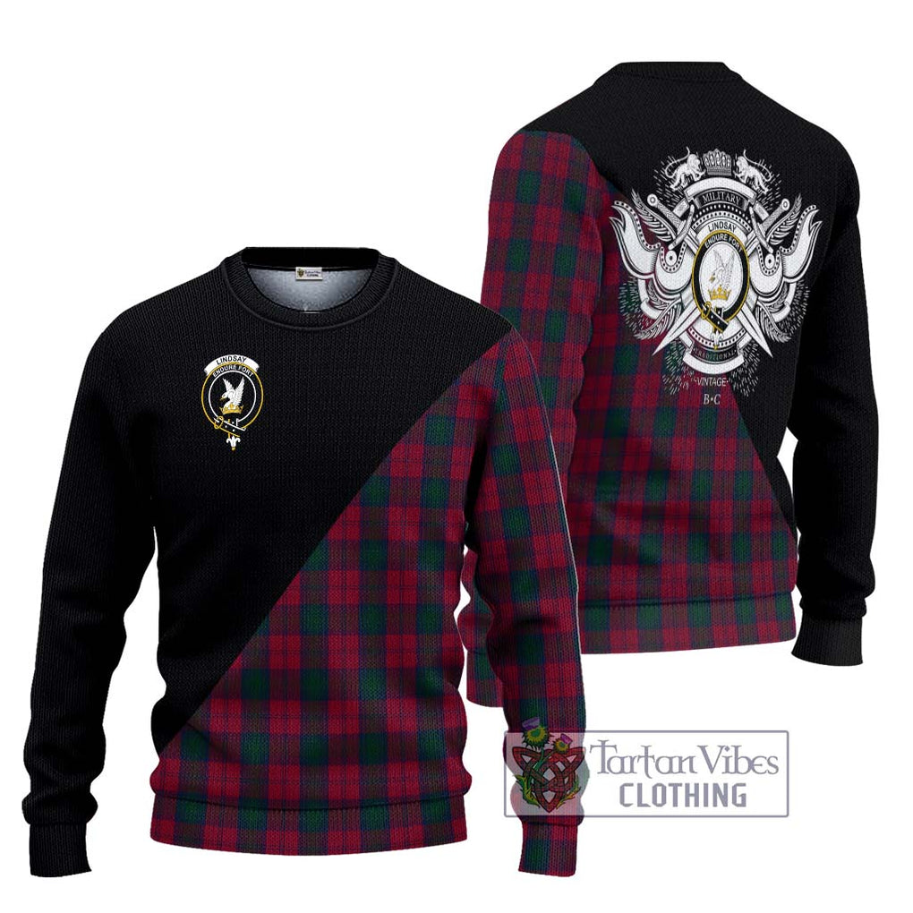 Lindsay Tartan Ugly Sweater with Family Crest and Military Logo Style Unisex - Tartan Vibes Clothing