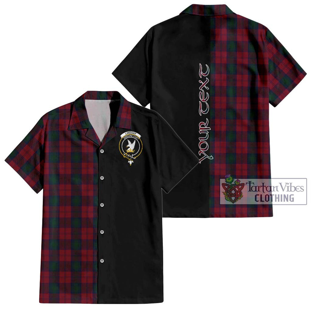 Lindsay Tartan Short Sleeve Button Shirt with Family Crest and Half Of Me Style Kid - Tartanvibesclothing Shop