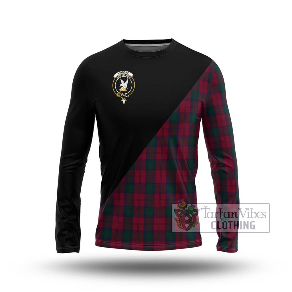 Lindsay Tartan Long Sleeve T-Shirt with Family Crest and Military Logo Style Unisex - Tartanvibesclothing Shop