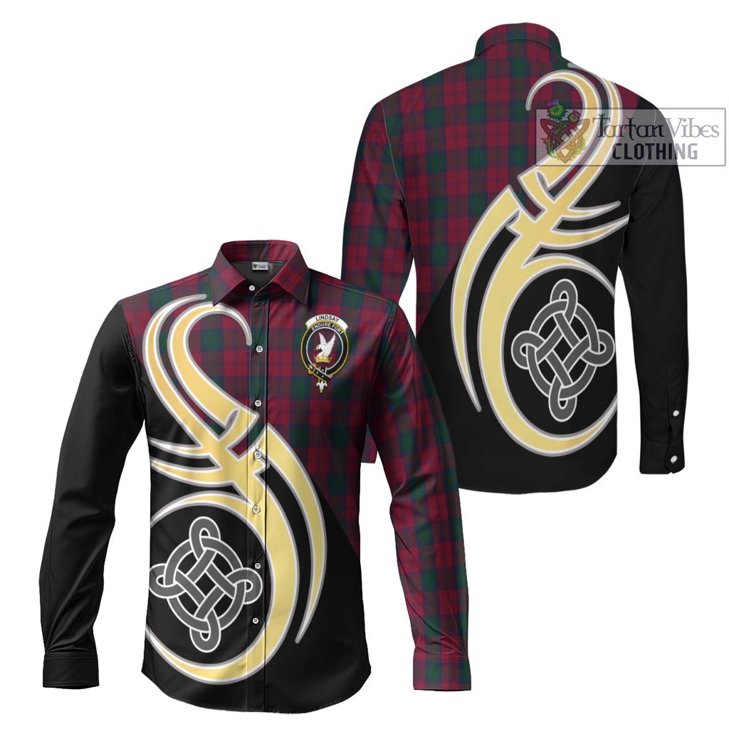 Lindsay Tartan Long Sleeve Button Shirt with Family Crest and Celtic Symbol Style Men's Shirt S - Tartan Vibes Clothing