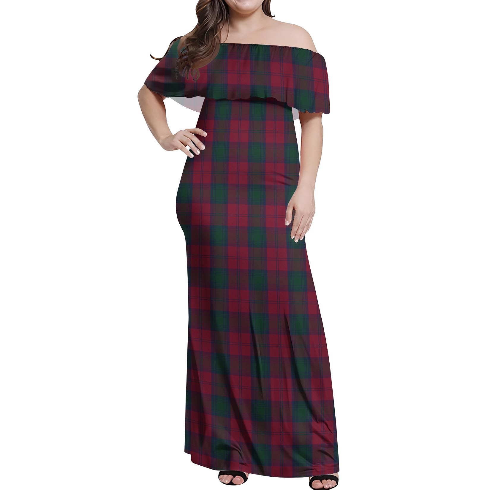 Lindsay Tartan Off Shoulder Long Dress Women's Dress - Tartanvibesclothing