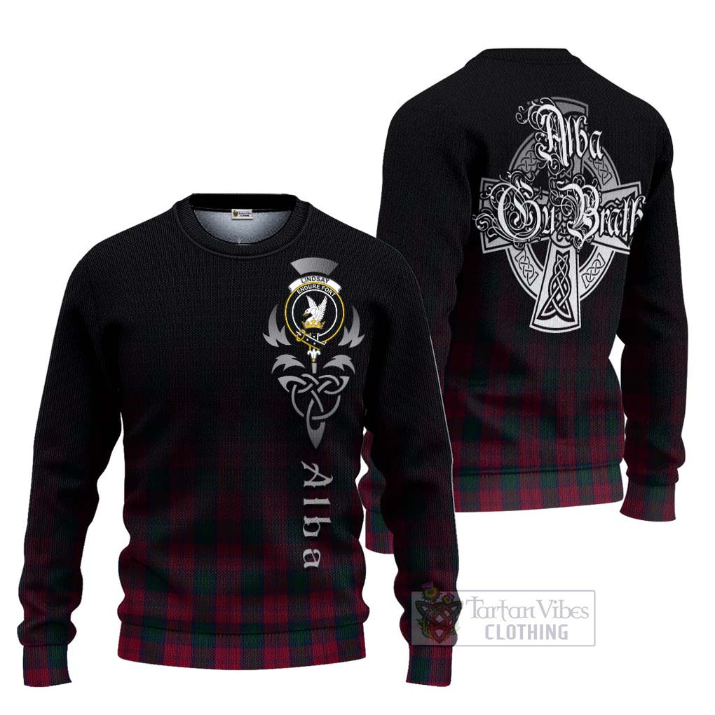 Tartan Vibes Clothing Lindsay Tartan Knitted Sweater Featuring Alba Gu Brath Family Crest Celtic Inspired