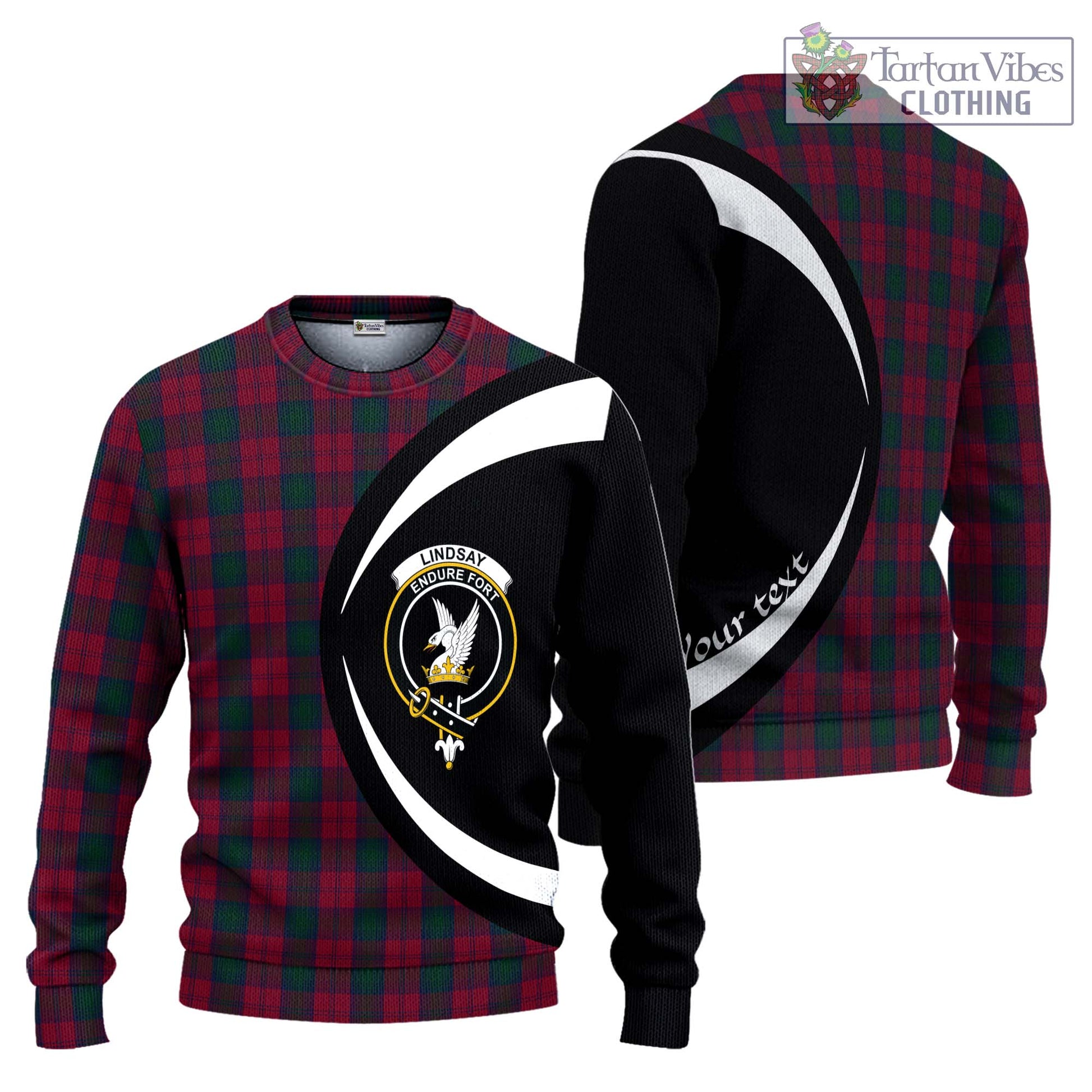 Lindsay Tartan Ugly Sweater with Family Crest Circle Style Unisex - Tartan Vibes Clothing