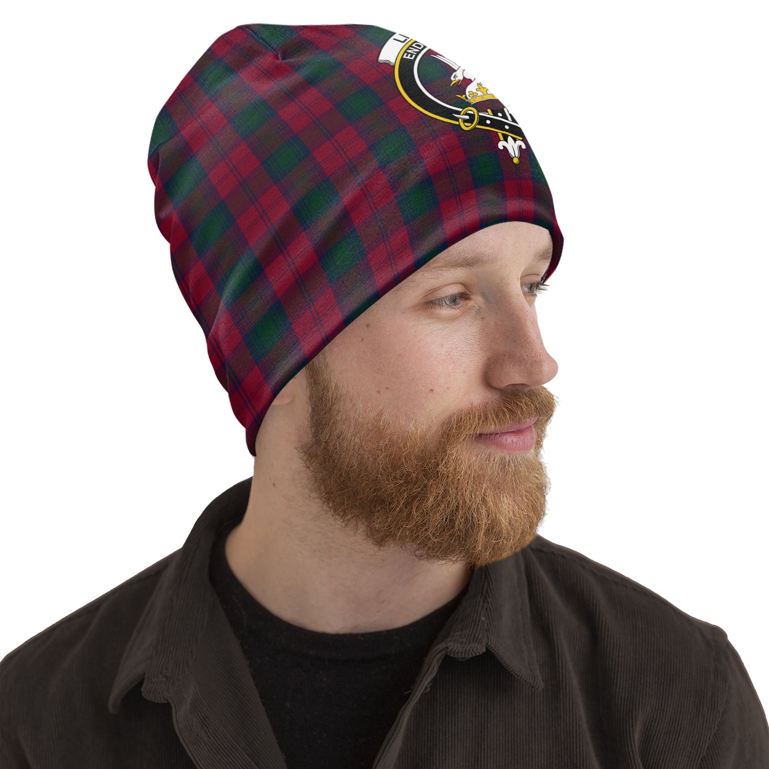 Lindsay Tartan Beanies Hat with Family Crest One Size 10.5*10.2 inches - Tartan Vibes Clothing