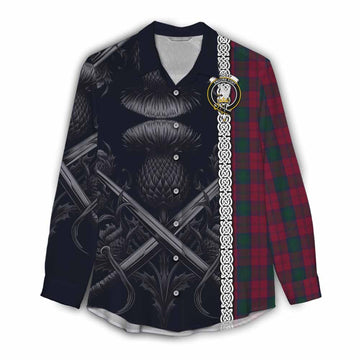 Lindsay Tartan Women's Casual Shirt with Family Crest Cross Sword Thistle Celtic Vibes