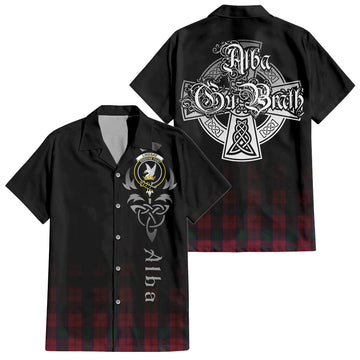 Lindsay Tartan Short Sleeve Button Up Shirt Featuring Alba Gu Brath Family Crest Celtic Inspired