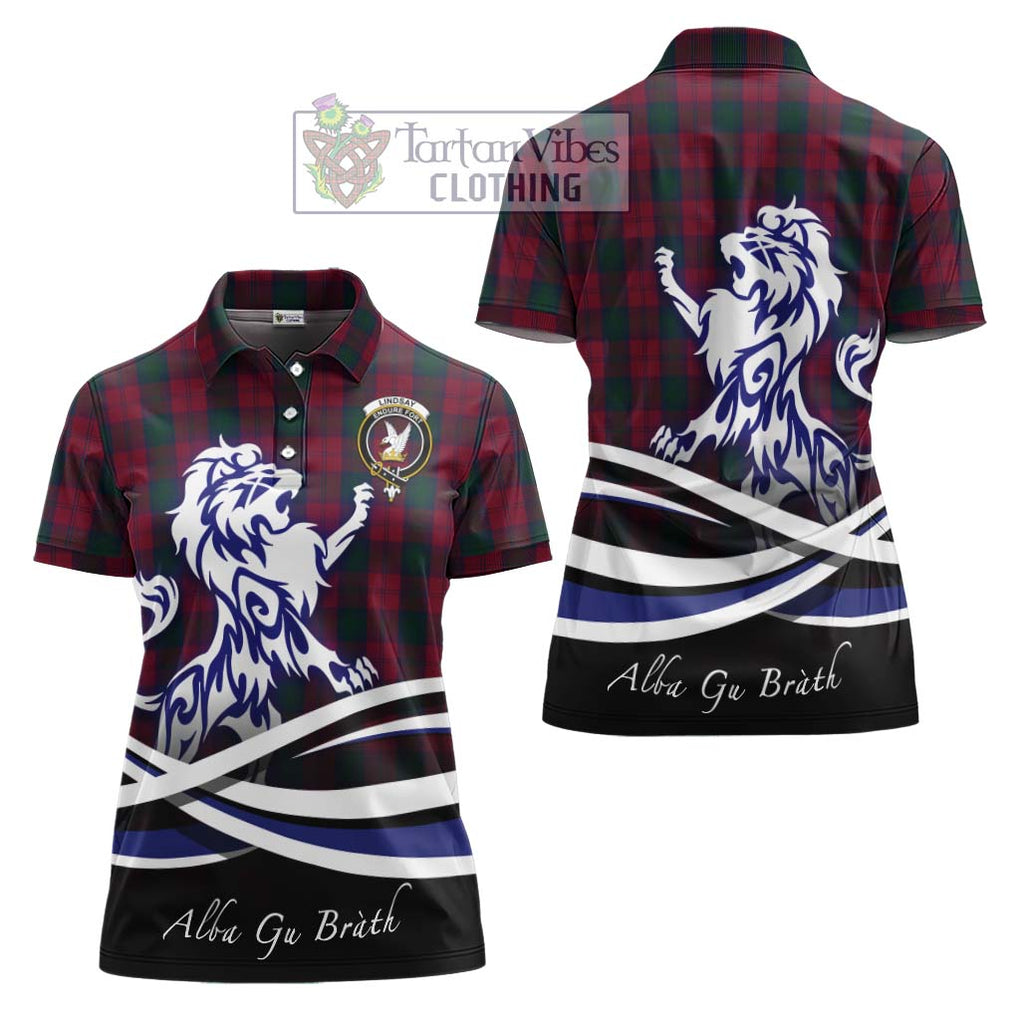 Lindsay Tartan Women's Polo Shirt with Alba Gu Brath Regal Lion Emblem Women - Tartanvibesclothing Shop