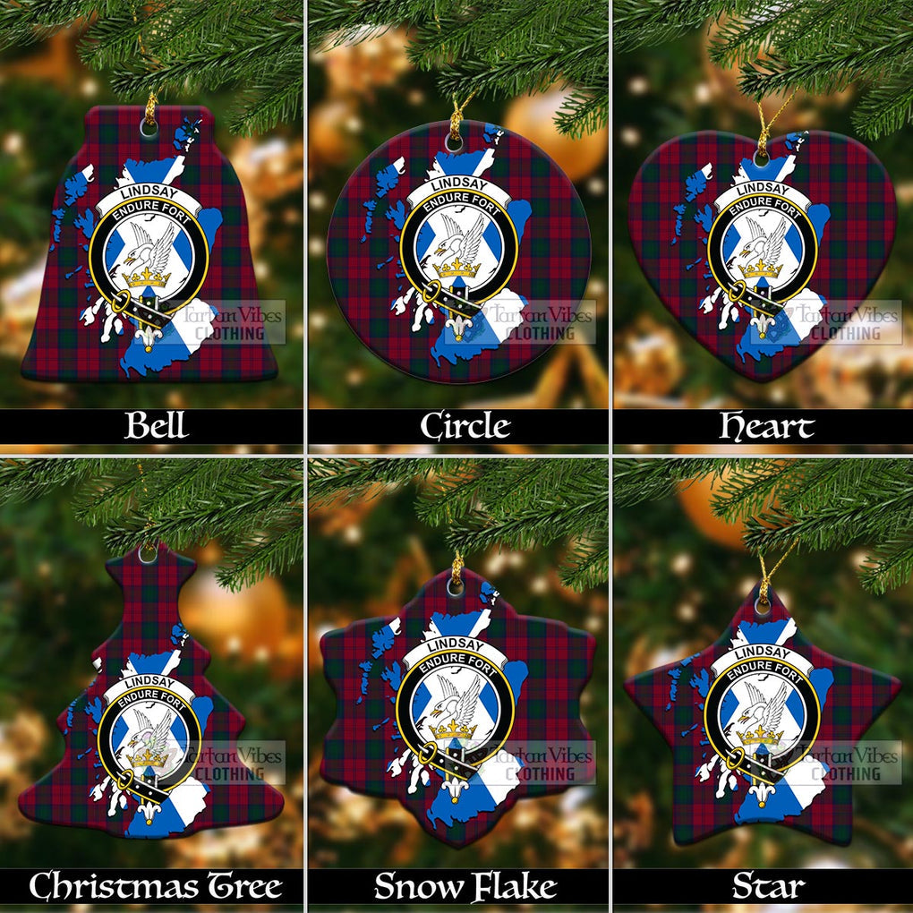 Tartan Vibes Clothing Lindsay Tartan Christmas Ornament with Family Crest and Scotland Map