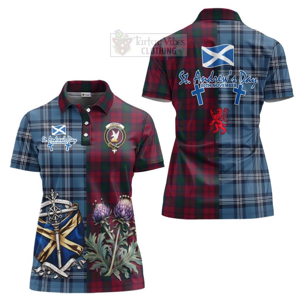 Tartan Vibes Clothing Lindsay Tartan Women's Polo Shirt Happy St. Andrew's Day Half Tartan Style