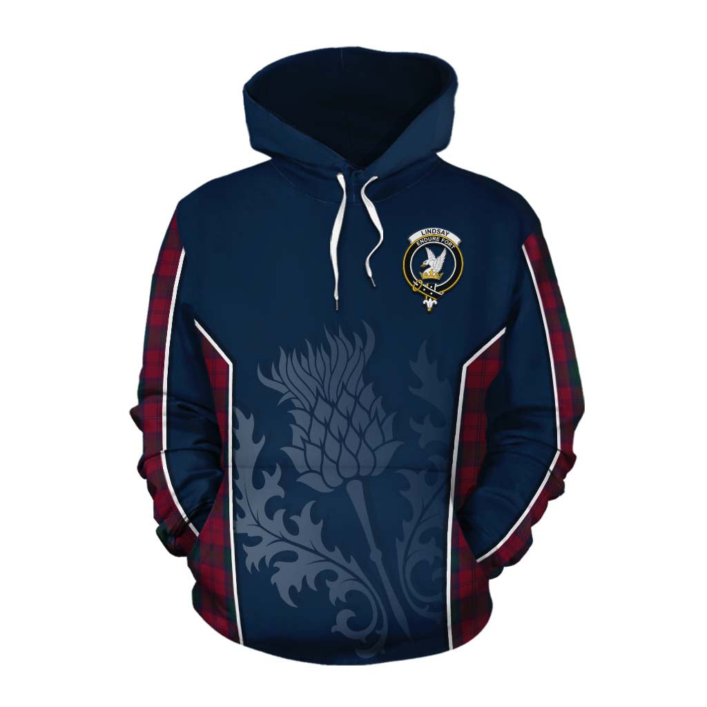 Tartan Vibes Clothing Lindsay Tartan Cotton Hoodie with Family Crest and Scottish Thistle Vibes Sport Style