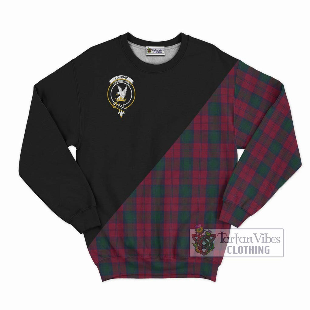 Lindsay Tartan Sweatshirt with Family Crest and Military Logo Style - Tartanvibesclothing Shop