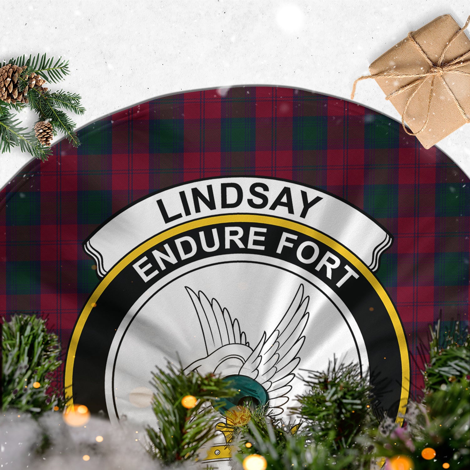 Lindsay Tartan Christmas Tree Skirt with Family Crest - Tartanvibesclothing