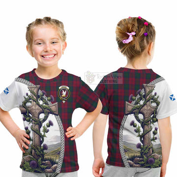 Lindsay Tartan Kid T-Shirt with Family Crest and St. Andrew's Cross Accented by Thistle Vines