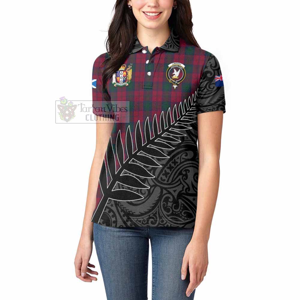 Tartan Vibes Clothing Lindsay Crest Tartan Women's Polo Shirt with New Zealand Silver Fern Half Style