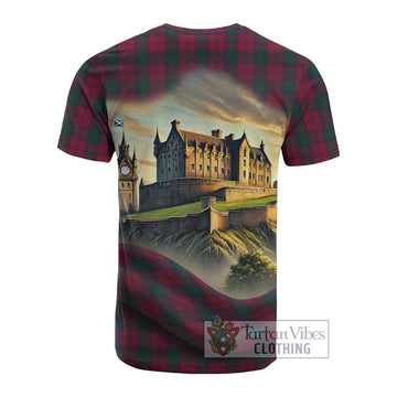 Lindsay Tartan Family Crest Cotton T-shirt with Scottish Ancient Castle Style - Tartan Vibes Clothing