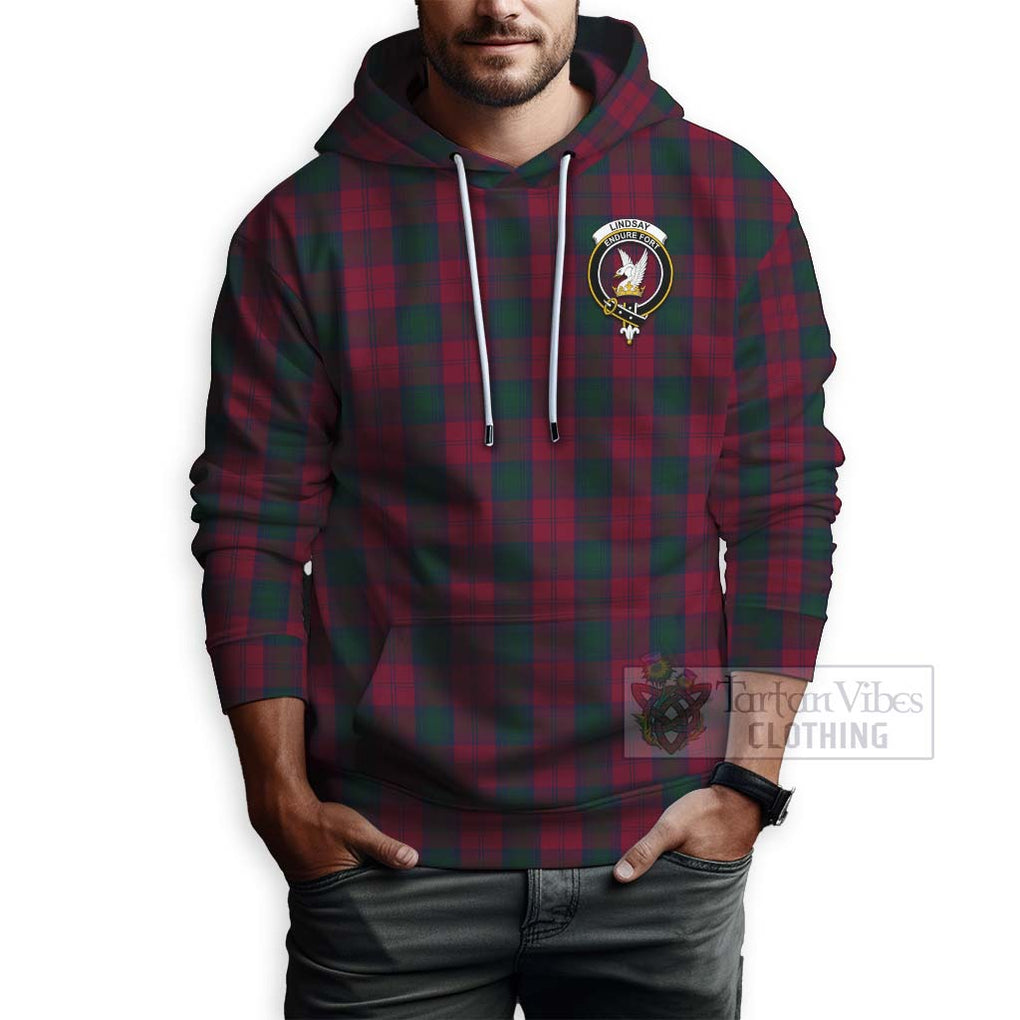 Tartan Vibes Clothing Lindsay Tartan Hoodie with Family Crest Celtic Skull Style