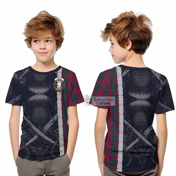 Lindsay Tartan Kid T-Shirt with Family Crest Cross Sword Thistle Celtic Vibes