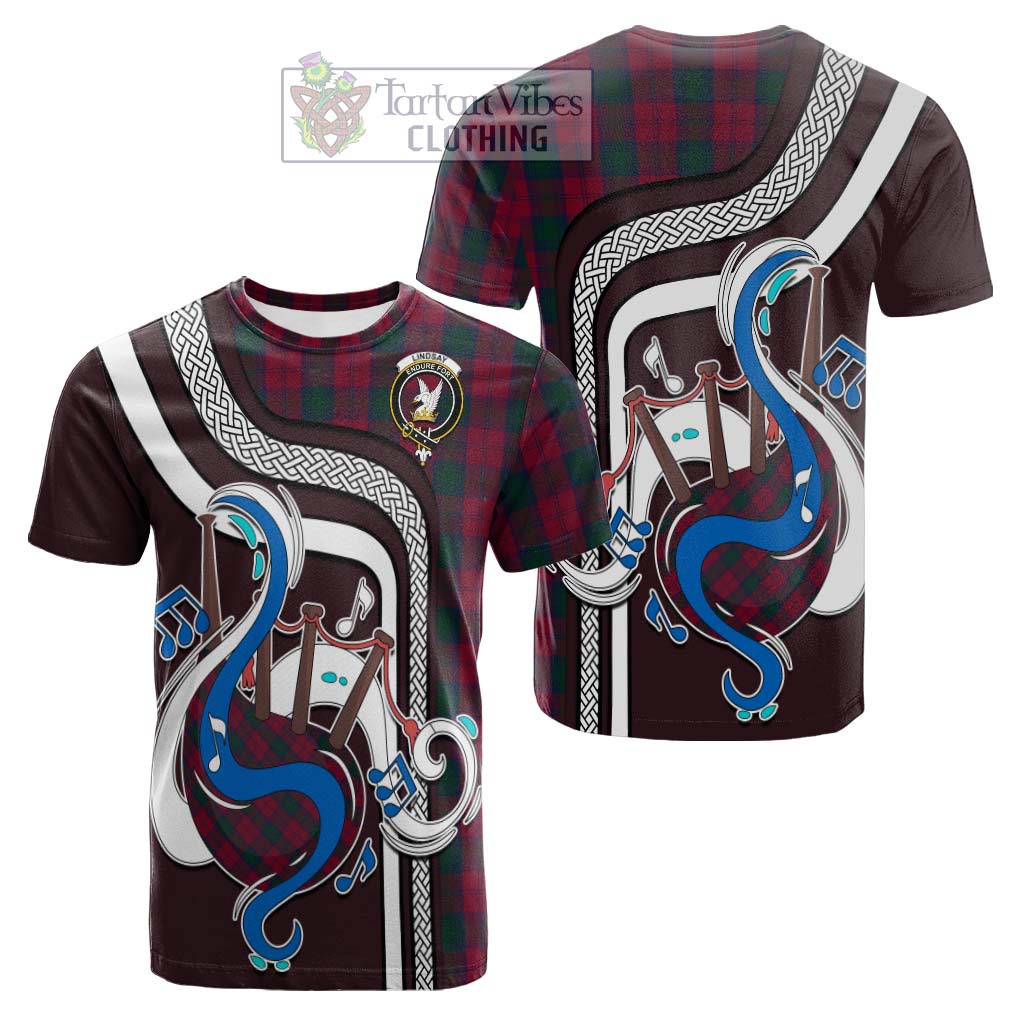 Tartan Vibes Clothing Lindsay Tartan Cotton T-shirt with Epic Bagpipe Style